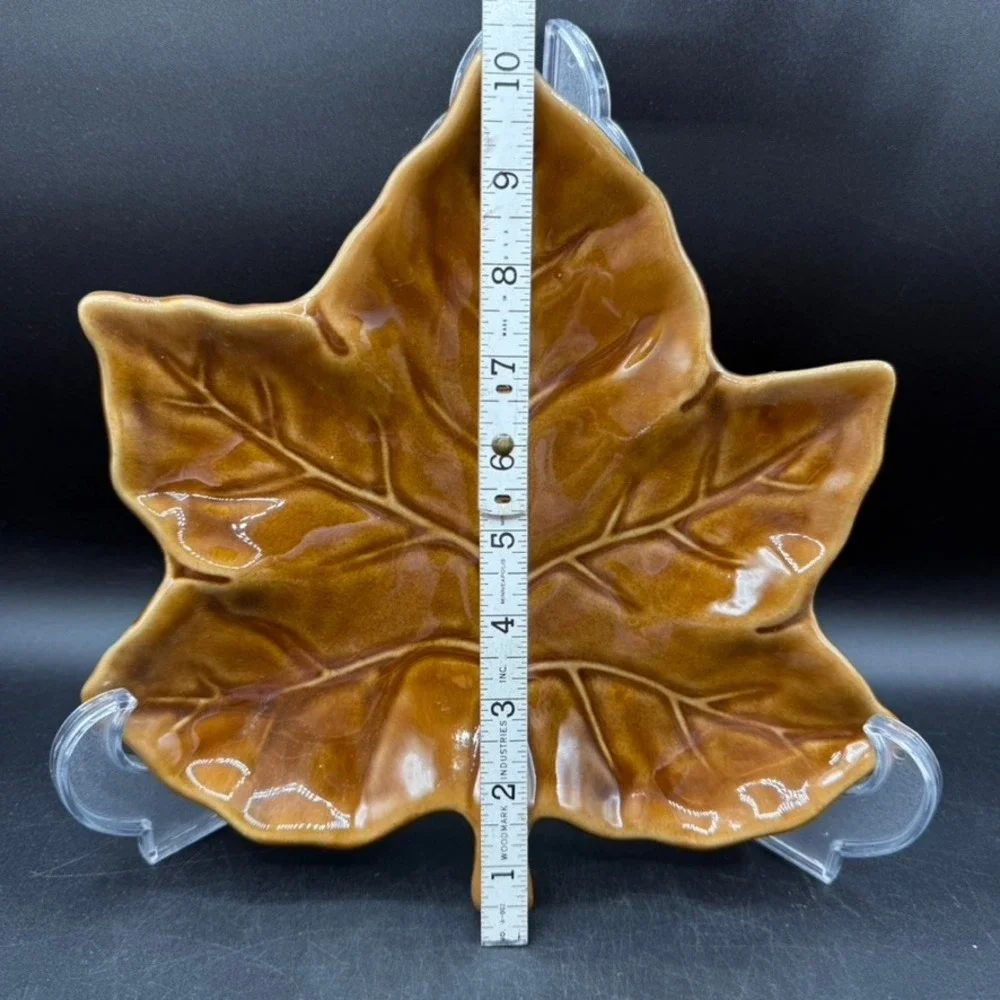 Pottery Barn Harvest Leaf Appetizer Plates Set of 4 Brown Ceramic Autumn Fall